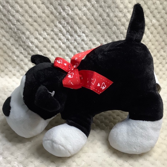 Loblaws Black and White Plush Puppy Dog with Red Heart Ribbon Stuffed Animal Toy - Picture 6 of 14